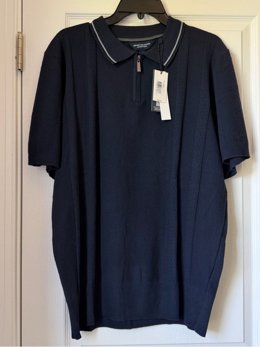 New Men’s Report Collection Cashmere Touch Dark Navy Half-Zip Polo